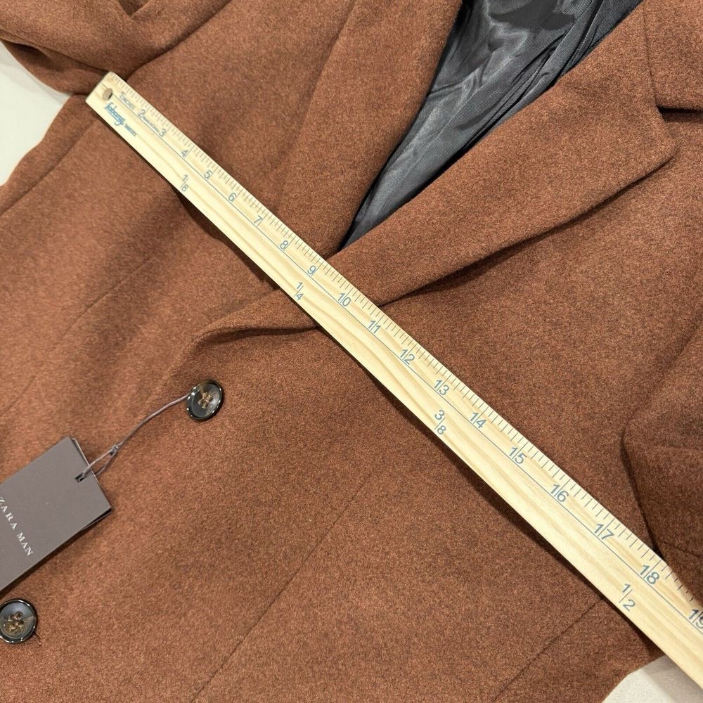Zara Man Wool Blend Coat Brown Men's L - Picture 11 of 12